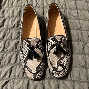 Snakeskin J Crew loafer with tassel